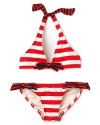 Juicy Couture Girls' Striped Hatler Top & Classic Bottoms Swimsuit - Sizes 2-12