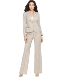 A subtle plaid pattern gives this Nine West suit stylish professional polish.