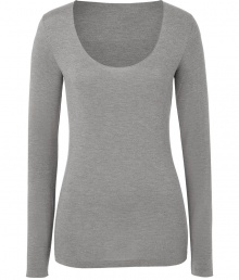 Effortlessly feminine, this super soft long sleeve tee from Majestic is a new-season must-have basic - Scooped neckline, long sleeves, stitched trim - Loosely fitted - Pair with printed skinny jeans, a boyfriend blazer, and ankle booties