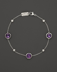 Amethyst and faceted diamonds add gorgeous sparkle to a slim sterling silver bracelet. From the Silver Rain collection by Ippolita.