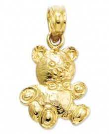 The best hugs are bear hugs. This sweet teddy bear charm is crafted in textured 14k gold with a 2D design. Chain not included. Approximate length: 7/10 inch. Approximate width: 2/5 inch.