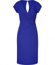 With a bold hue and an ultra-feminine fit, this cocktail dress from Alberta Ferretti is guaranteed to get you noticed - V-neck, short sleeves, crisscross draped front and back waist detail, back keyhole cut out, concealed side zip closure, fitted silhouette - Wear with sky-high platforms, a slim trench, and a studded clutch bag