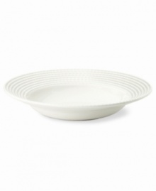 Dine with Wickford dinnerware and tie in timeless sophistication with every meal. This versatile white porcelain pasta/rim soup bowl has a contemporary shape embossed with a twisting rope design.