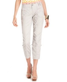 Bold rhinestone buttons add just a touch of bling to INC's cute and casual cotton-blend pants!