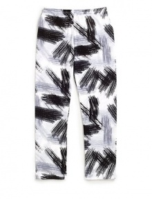 THE LOOKElastic waistbandAllover abstract printTHE MATERIAL97% polyester/3% spandexCARE & ORIGINMachine washMade in USA