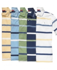 Just-right stripes. Let this polo shirt from Izod brighten up your weekend wardrobe.