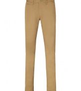 Stylish pants in fine, beige cotton - Soft yet ultra-durable material feels great against the skin - Slim, straight chino cut tapers slightly through legs - Medium low rise, with belt loops and button closure - Slash pockets at sides, welt pockets at rear - A casually cool alternative to jeans, great for everyday leisure - Pair with pullovers, t-shirts and button downs