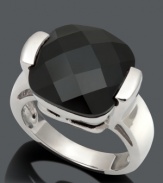 The foundation of fashion is derived from fabulous design! Ring features a stately onyx stone (13 x 14 mm) in a modern sterling silver setting. Size 7.