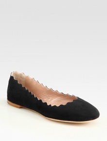 EXCLUSIVELY AT SAKS.COM in Navy, Brown and Black. Feminine scalloped edging completes this classic go-to silhouette of soft suede. Suede upperLeather lining and solePadded insoleMade in ItalyOUR FIT MODEL RECOMMENDS ordering true size. 