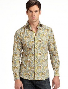 THE LOOKSpirited Euro stylingBright paisley print on crisp poplinSignature square buttonsSpread collar with single button at backLong sleeves with button cuffsRibbon trim inside collar, placket and at cuff placketContrast embroidered logo at back yokeTHE MATERIALCottonCARE & ORIGINMachine washImported