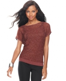 Add sparkle to your casual style with INC's short sleeve sweater, flaunting a sequined finish!