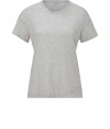 Stylish t-shirt in pure, light grey Pima cotton - Supremely soft and lightweight, ideal for layering - Classic crew neck and short sleeves - Straight, relaxed silhouette - The standout detail: shirt hem hangs longer in the back - A chic twist on a wardrobe staple, great for everyday - Pair with skinny jeans, slim 7/8 trousers or a pencil skirt