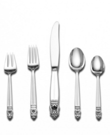 Place settings that make a regal addition to any table in lustrous sterling silver. Each richly detailed flatware handle is finished with a rich satin texture.