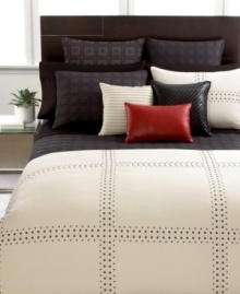 Tailored to perfection. Panels of woven textured cotton are pieced together with a border of stud embellishments in this Panels duvet cover from Hotel Collection for a look of modern sophistication.