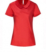 With its sweet round collar and glistening silk-satin, Steffen Schrauts short sleeve top is workweek essential packed with pairing possibilities - Round collar, short sleeves, slit with button closure at nape - Softly tailored fit - Wear with a pencil skirt and heels, or dress down with skinny jeans and your favorite flats