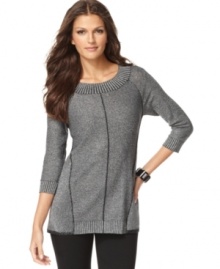 Edgy exposed seams create drama on 176 Clothing's metallic tunic sweater!