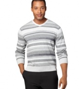 Layered or alone, this striped Van Heusen sweater gives you classic comfort and pulled-together style.