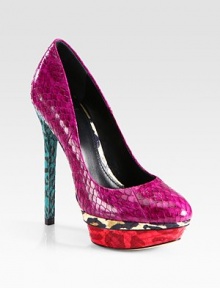 Colorblocked snakeskin pump has exotic leopard-print trim and an island platform. Self-covered heel, 5½ (140mm)Leopard-print snakeskin platform, 1 (25mm)Compares to a 4½ heel (115mm)Snakeskin upperLeather lining and solePadded insoleImportedOUR FIT MODEL RECOMMENDS ordering one half size up as this style runs small. 