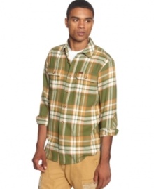 Brighten up your plaid collection with this stylishly colorful button down by Rocawear.