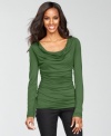 Ruching and a graceful cowl neckline add to the feminine charm of INC's long-sleeve top.