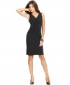 The little black dress gets a smoldering update with a chic V-neckline and ruching at the front, from Ellen Tracy.