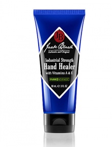 This amazingly rich, yet non-greasy hand cream provides intense healing benefits. Road tested by guys who work with their hands. Eucalyptus and Vitamins A and E penetrate to help heal and soothe dry, chapped, cracked hands. Intensive moisturizers and special conditioners help diminish tough calluses and heal unsightly cuticles. Dries to a velvety-smooth finish, leaving minimal residue on hands. Perfect for excessively dry spots on elbows, feet and knees. 3 oz. 