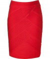 Radiant in flame red, Catherine Malandrinos cross pleated skirt is an eye-catching separate perfect for amping up your cool cocktails look - Front cross pleating, smooth back, hidden back zip, kick pleat - Form-fitting - Team with a silk top, leather jacket and pointy-toe pumps for cocktails