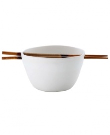 Look and feel. The purity of white china and natural texture beloved by Donna Karan make the Porcelain Touch noodle bowl a brilliant addition to modern tables. With indent for resting chopsticks.