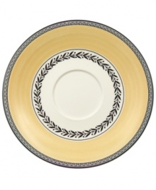 Audun's accessory pieces coordinate with the yellow, black, and white mix-and-match dinnerware pattern. In Ferme, featuring a quaint French farm scene.