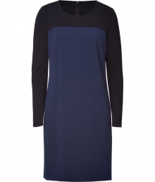 Colorblock details bring trend-right style to this combo frock from DKNY - Round neck, long sleeves, contrasting bodice and skirt, straight silhouette, concealed back zip closure - Wear with platform pumps and a leather satchel