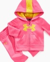 This adorable hoodie and pants set by Under Armour has got your little gal covered.