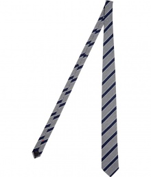 Classic, stylish tie in fine silk-cotton mix - Features stripes in blue and light grey for a cool, classy look - Wear with dark suits and white shirts - Great choice for work or dinner - Makes a great gift, too