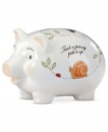 Only the best for baby. The too-cute Butterfly Meadow piggy bank from Lenox features the colorful garden motif parents love with the phrase, Find a penny pick it up.