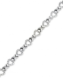 An excellent selection. This X link bracelet is crafted from platinum over sterling silver with diamond accents giving it a lustrous touch. Approximate length: 7-1/2 inches. Approximate width: 3/8 inch.