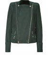 With a feminine bold-shoulder silhouette, this biker-inspired leather jacket from Balmain is a guaranteed statement-maker - Square neckline, accentuated shoulders, dual-zip front closure, zip pockets with stud details, long sleeves with wide button cuffs, decorative flap at back yoke, fitted silhouette - Style with a blouse and a pencil skirt or with skinny jeans, a tee, and heels