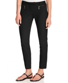 MICHAEL Michael Kors gives you the skinny on style with these sleek, slim-fitting petite pants, made extra modern with zippered front pockets.