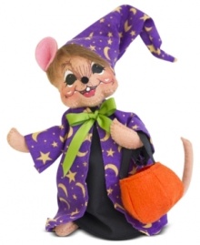 Dress up the house for Halloween with a mouse-turned-wizard figurine from Annalee. A pumpkin for treats and starry sky cape disguise the whimsical creature.