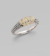 From the Embrace Collection. Dazzling diamonds in radiant 18k gold wrapped around a beaded sterling silver shank for a modern yet romantic piece.Diamonds, .21 tcw18k goldSterling silverWidth, about ¼Imported