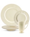 As sturdy as it is elegant, the Venice dinnerware set boasts traditional fluted and beaded accents in oven-to-table stoneware. Service for six with a soft vanilla glaze will complement virtually any setting.