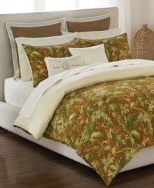 Add this European Sham from Tommy Bahama to your Tropical Harvest bed, featuring a warm brown hue and ivory trim with brown contrast stitching.