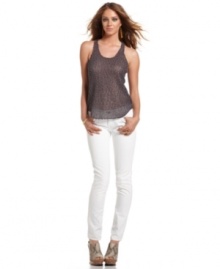 Create an alluring look with Buffalo David Bitton's curve-hugging tank top in lightweight, metallic-flecked knit. Pair it with a cami and bright jeans to instantly glam up casual days!