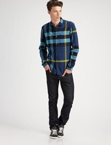 The iconic check design is refreshed with bright color in softly brushed cotton flannel. Buttonfront Chest patch pockets Cotton Machine wash Imported 