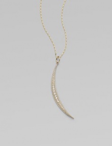 A slender slip of a crescent moon, long and lyrical, sparkles with diamonds and dangles from a gold barley chain.Diamonds, .17 tcw14k yellow gold and sterling silverChain length, about 18Pendant length, about 2Spring ring claspMade in USA