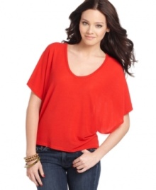 Spruce up your collection of basic tees with this style from Planet Gold that features dramatic batwing sleeves!