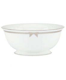 A gift to formal dining from kate spade new york, the Grace Avenue serving bowl offers a chic balance of fun and refined in platinum-banded bone china. Grosgrain ribbon puts the preppy, finishing touch on dinnerware destined for stylish tables.