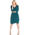 A draped finish lends a flattering fit to Charter Club's three-quarter-sleeve plus size dress-- it's an instant classic for your day to night wardrobe!