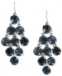 Break the glass ceiling on style with this pair of chandelier earrings from Kenneth Cole New York. Crafted from silver-tone mixed metal, the earrings feature stunning blue faceted glass beads. Approximate drop: 2-3/8 inches.