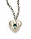 THE LOOKPendant silhouetteHeart pendantGreen Swarovski crystal accentsSilverplated settingTHE MEASUREMENTPendant width, about 1.5Pendant length, about 1.75Length, about 30ORIGINMade in USA