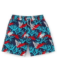 Brighten up the beach with a colorful pair of Vilebrequin swim trunks, patterned with a super-cool print of coral and fish to reflect your fun-in-the-sun vibe.