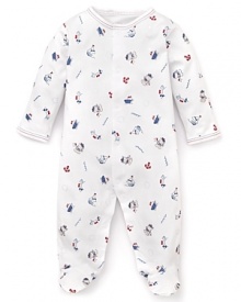 Adorned with an allover nautical print, this crewneck footie will give your little guy his sea legs in no time.